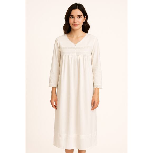 1990s Eileen West White Cotton Lace Pintuck Nightgown Medium - Picture 1 of 13